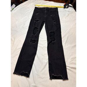 American Eagle Super Stretch Black Distressed Jeans Size 4 Long Womens Frayed He